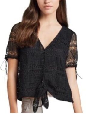 Tularosa ‘love notes’ Black Crochet V-Neck Tie-Front Blouse
